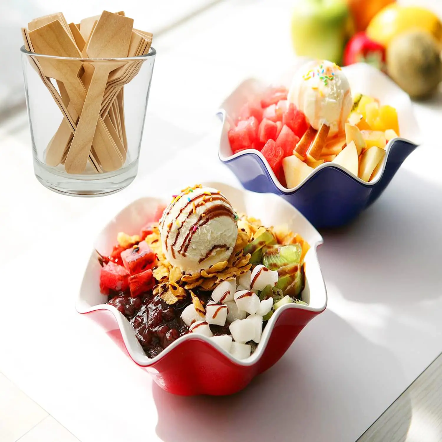 Small Size 95mm Biodegradable Disposable Wooden Spoons for Party Free Samples Edible Square Spoons for Ice Cream Tasting