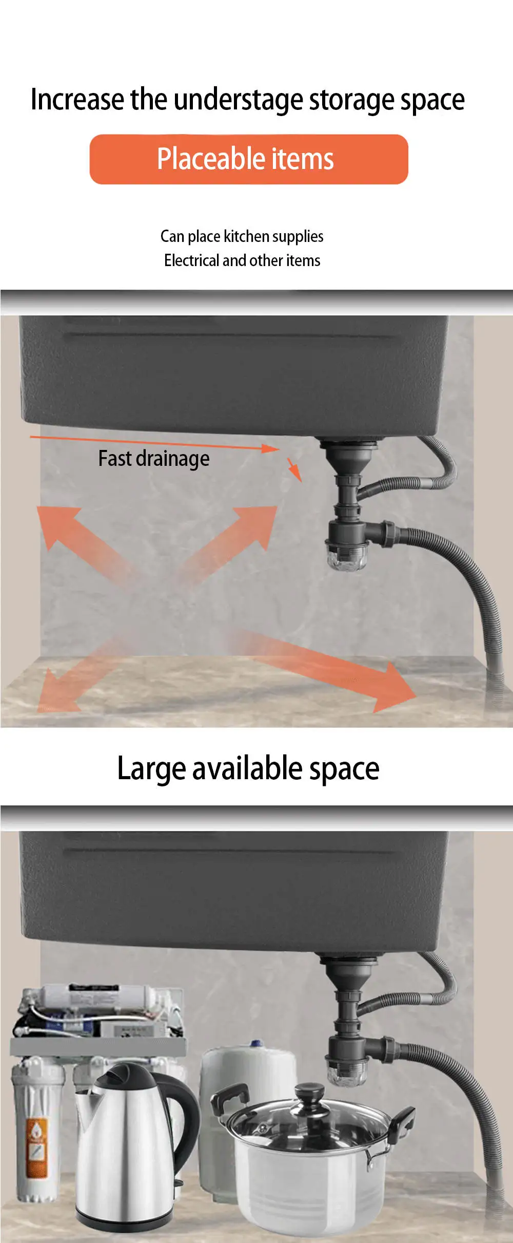 32 Inch Black Faucet Stainless Steel Sink Waterfall Spout Large Single