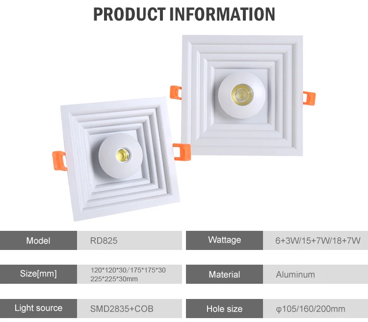 Home office hotel room white recessed 6+3w 15+7w 18+7w square led panel light
