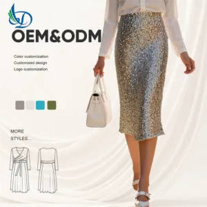 Women's Casual, Fashionable, Low Waist, Slim Fit, High-quality Long Skirt, Autumn Sequins, Plain Color