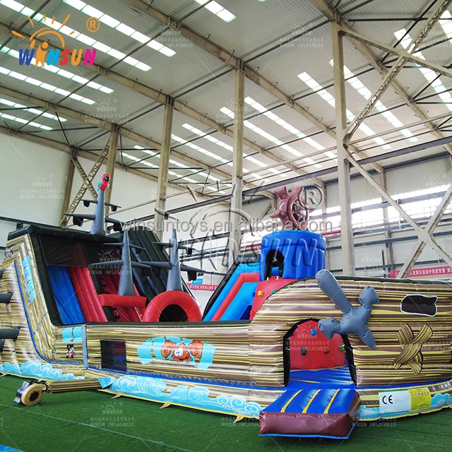 Unisex Pvc Inflatable Pirate Ship Obstacle Course Slide Fun Castle ...