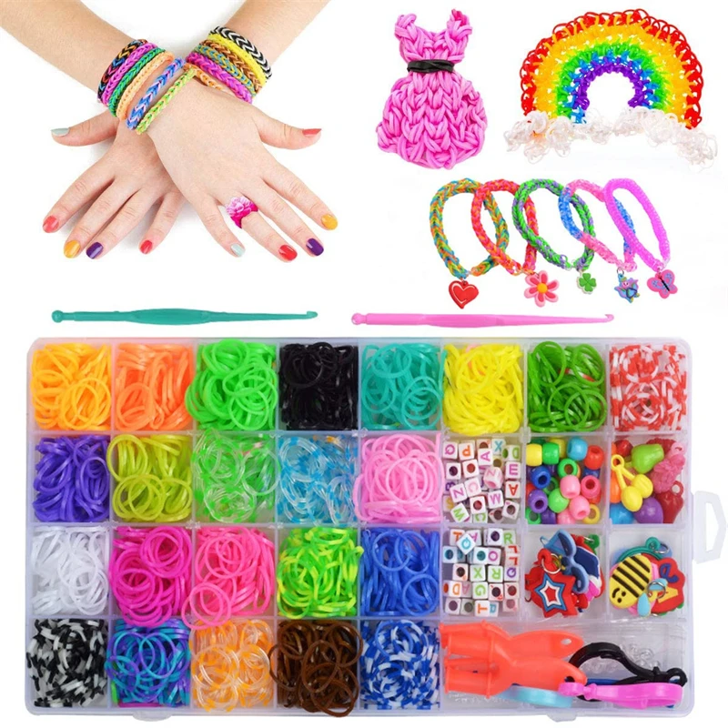 High Quality Wholesale Bands Kids Educational Toy Diy Crafting Bracelets Gifts Refills Kit Set Rainbow Rubber Bands