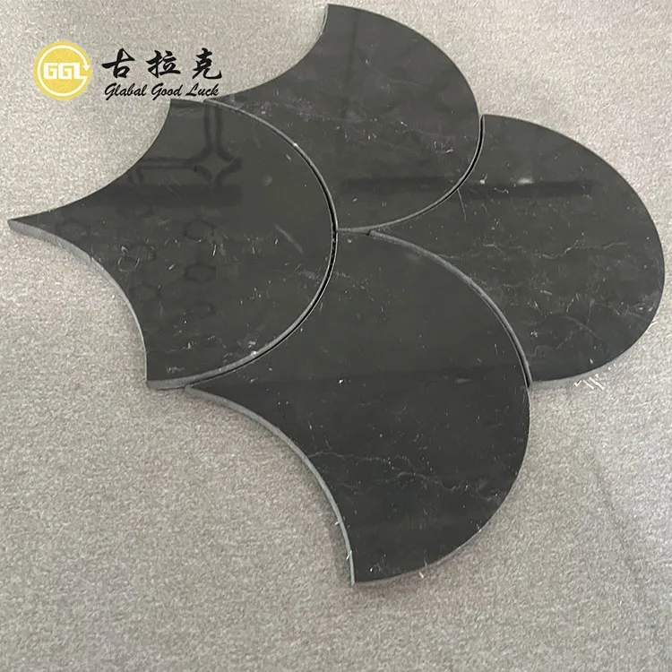 Fan Shape Stone Nero Marquina Marble Black Mosaic Tile for Home Decoration supplier