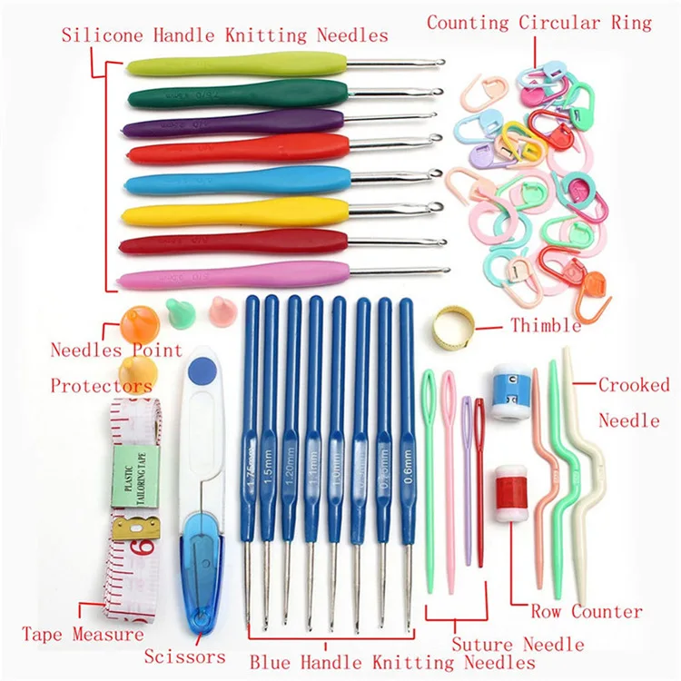 Multicolor Knitting Needles Crochet Hook Set Mixed Metal Hook Crochet Template Kit Tool Band DIY Crafts