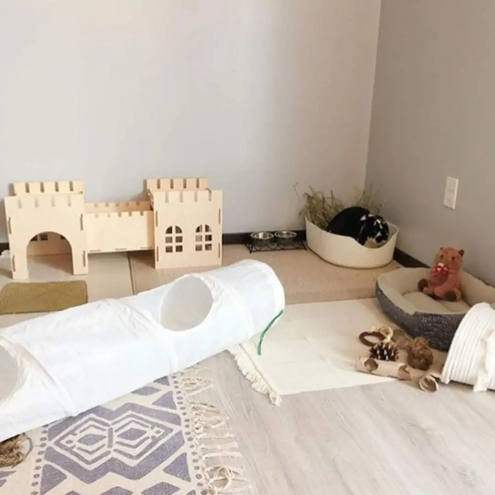 Assembly Plywood Wooden Rabbit Hide House Toy Castle With Hideaway