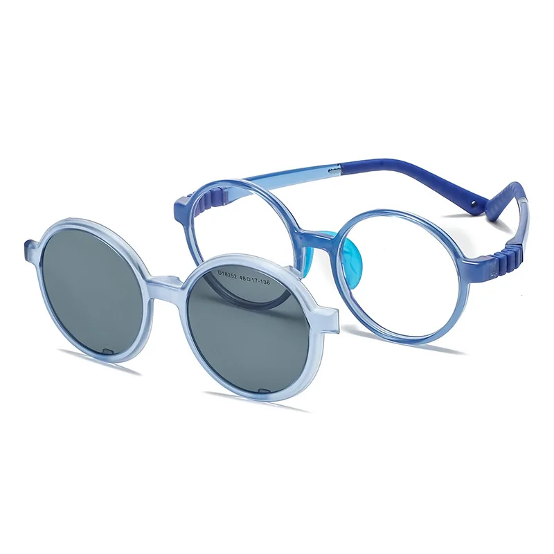 2 in 1 Magnetic Clip on Boys Girls Glasses Kids Myopia Prescription Flexible Eyeglasses Polarized Sunglasses 2024