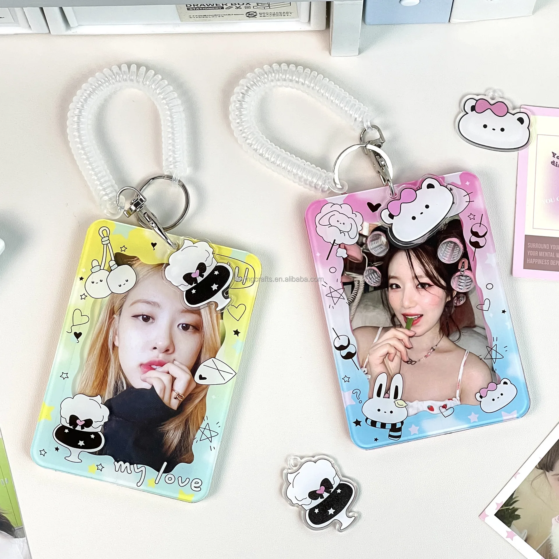 Porte-cartes Acrylique Transparent – Style Coréen – 10,5 X 6,5 Cm – Porte-clés Inclus – Idéal Pour Photos Et Cartes