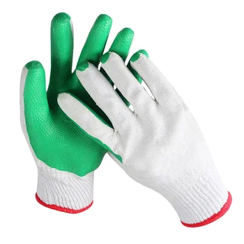 GR4016  Cotton knitted anti-slip green latex laminated rubber film coated diamond textured palm safety work gloves