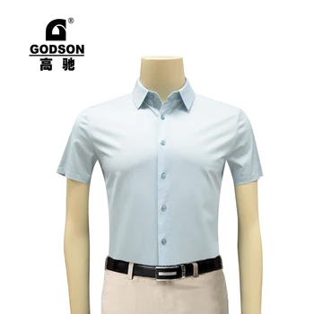 Blue Men's Shirts Solid Short Sleeve Stretch With comfort Collar Man Fashion Polo High Quality Product T-Shirt