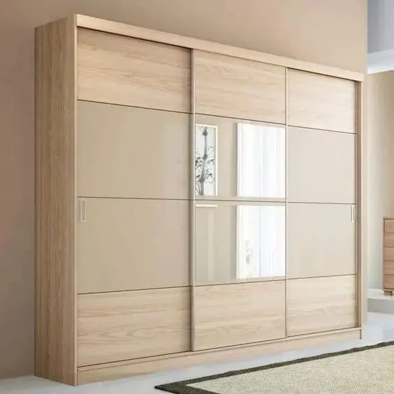 DBM Custom Design Modern Simple Style Sliding Door Wardrobe Wooden Closet With Mirror