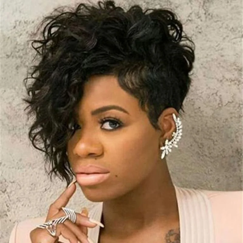 AiShiLi короткие парики вырезанные феями термостойкие синтетические волосы натуральные волнистые черные синтетические волосы парики для чернокожих женщин