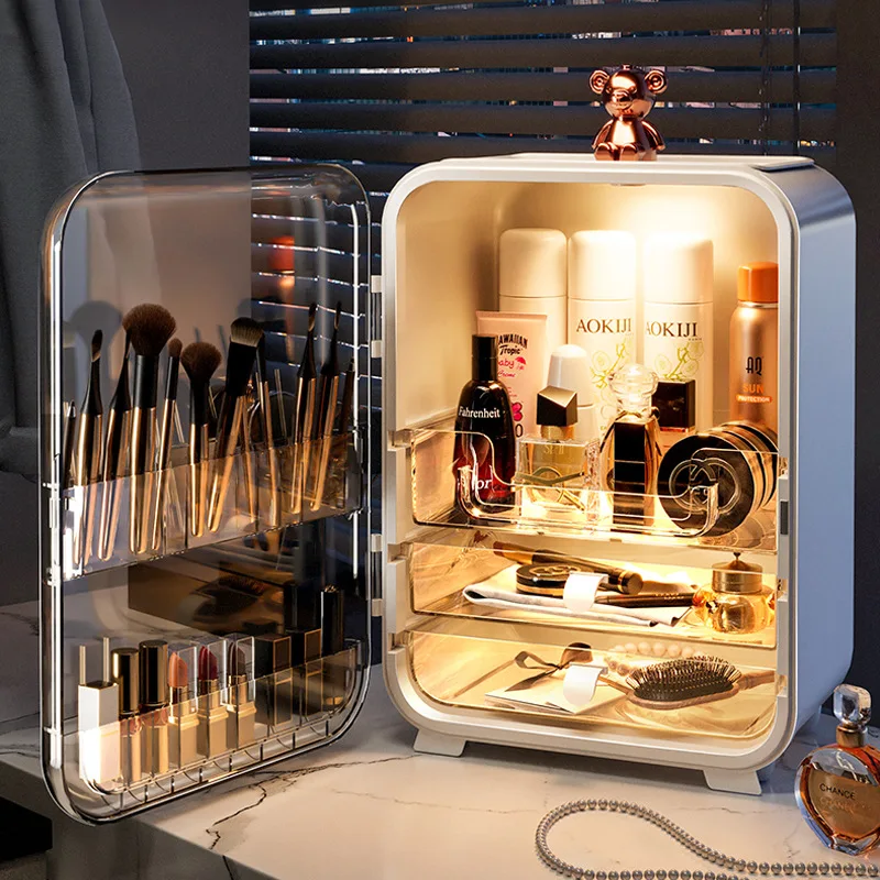 Desktop Led Cosmetic Storage Box With Mirror Multifunctional Women