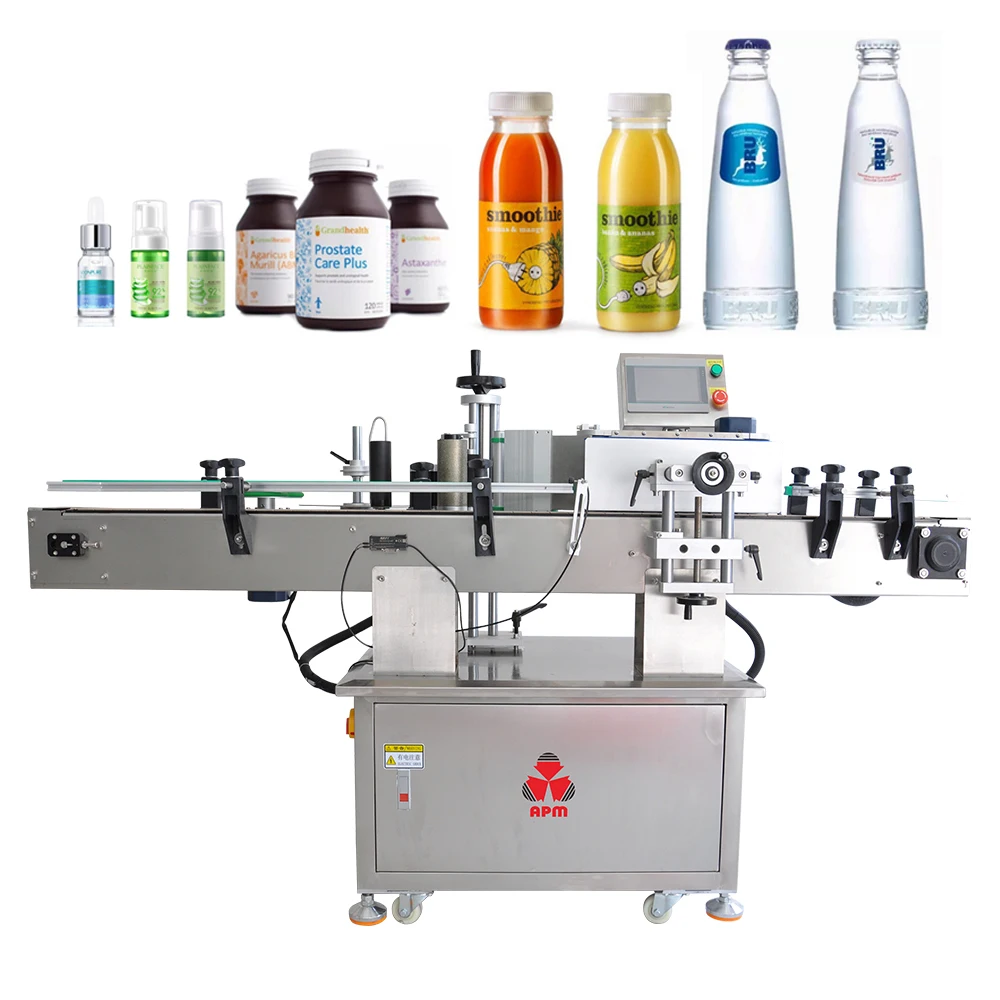 APM-L211 Hot Sales Automatic Rolling Vertical Cup Can Water Bottle Round Bottle Labeling Machine for Plastic Bottles