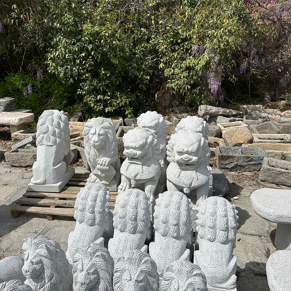 Best Selling Large Marble Stone Fu Dog Sculpture Hand Carved Modern Chinese Style Foo Dog for Outdoor Use