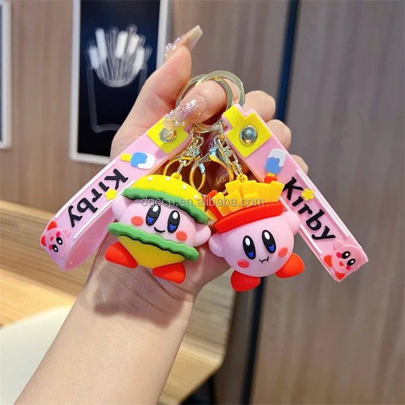 New 7 Design Factory Outlet Japanese Games Kirbies Keychain 3d Pvc Rubber Key Chain Kirbys Keychain