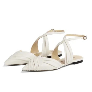 Women's Pointed Toe Slingback Flats Ankle Strap Office Ladies Sandals Elegant Fashion Buckle Pleated Daily Shoes