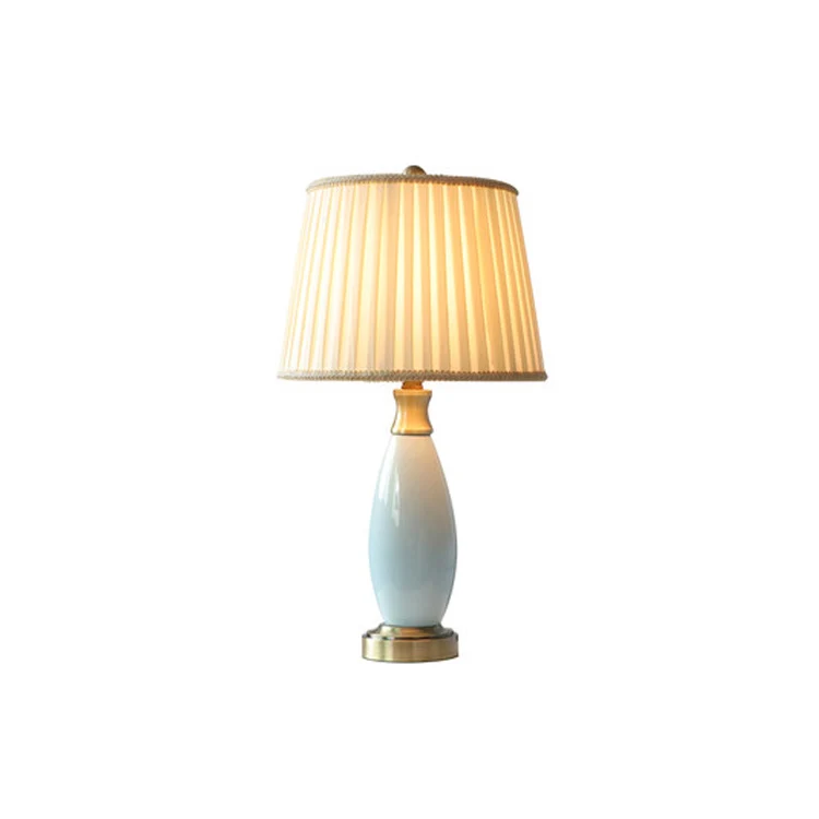 LED Creative Lamp Modern Simple Pastoral Ceramic Base Warm Pleated Cloth Lampshade Table Lamp