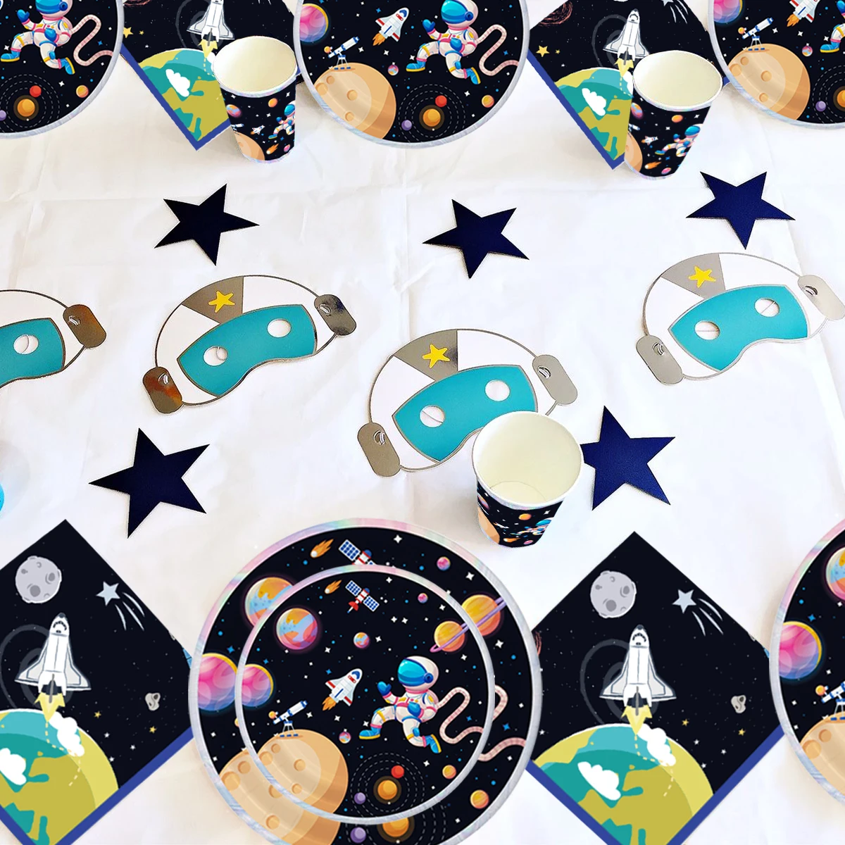 Nicro Fast Delivery Spaceman Theme 92 PCS Space Astronaut Supplies Disposable Tableware Banner Happy Birthday Party Decoration