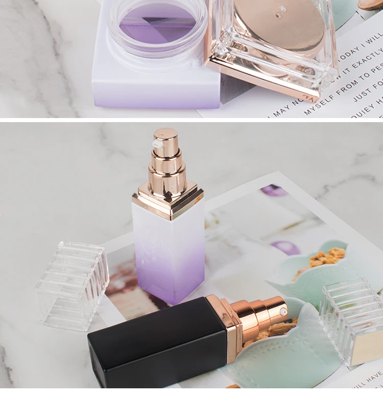 Purple Gradient Skincare Packaging Set Glass Bottle Cosmetic Liquid Container Skin Care Set factory