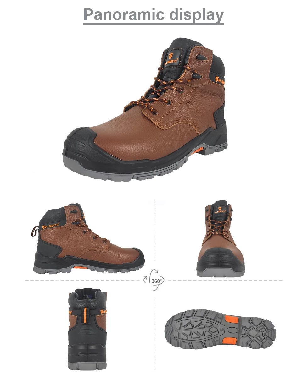 VITOSAFE Industrial Protective Cow Leather Men Work Shoes Anti-smash Waterproof Steel Toe Safety Boot factory