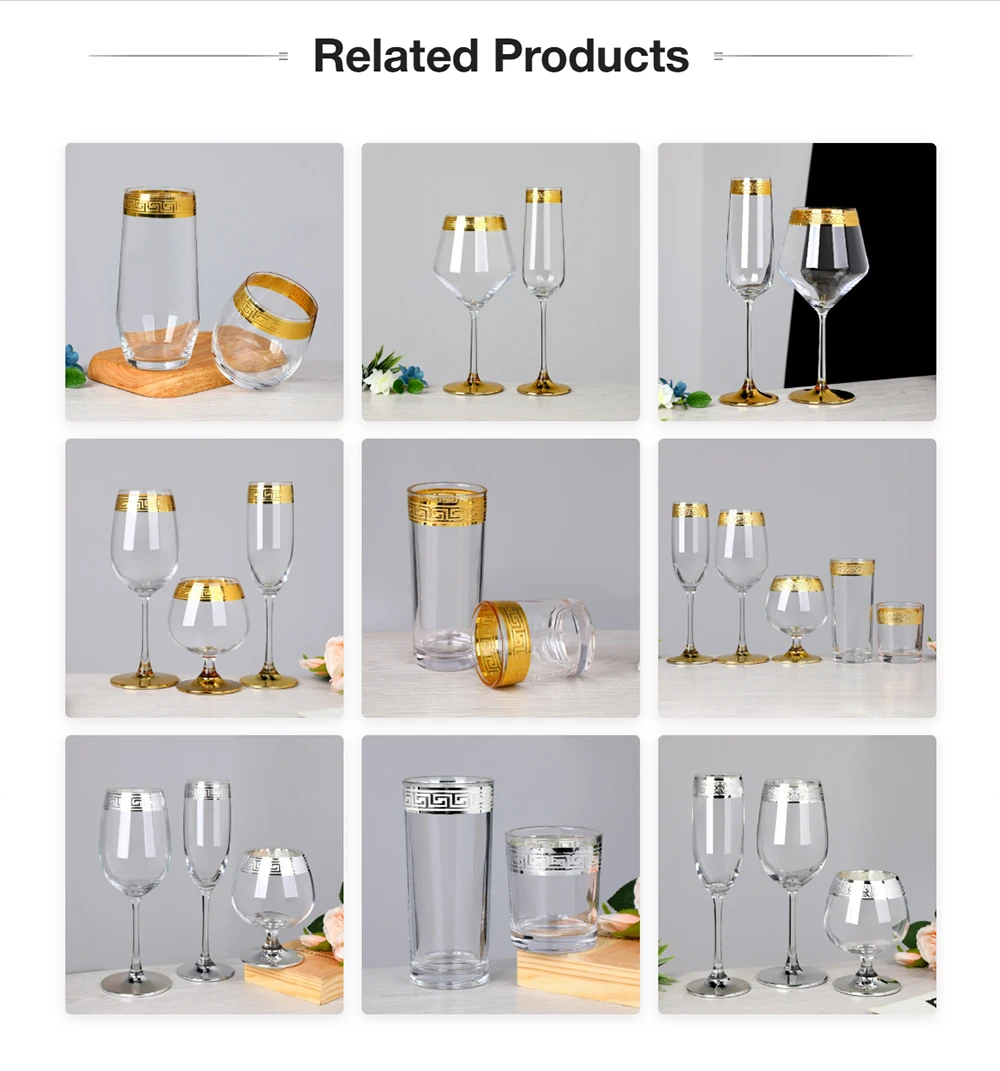 Luxury No Lead Crystal Art Deco Edge Gold Rimmed Glass champagne Flutes Wine Glasses Stemless