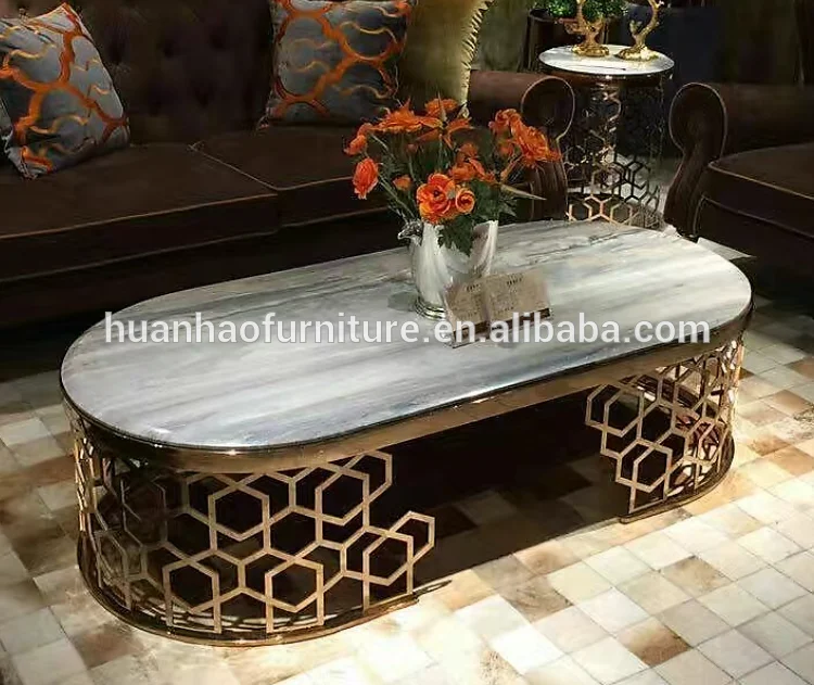 Modern Cheap Coffee Tables Luxury Home Furniture Living Room Gold Stainless Steel Frame Marble Top Round Coffee Table Set Set