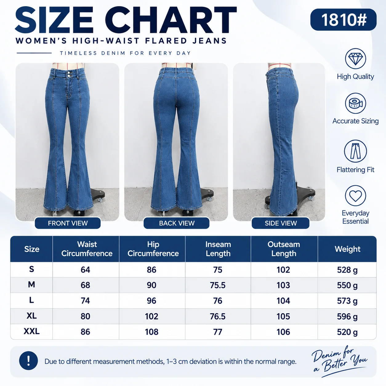 European Women's New Spring Autumn Front Back Splicing Mid-waist Regular for Wash Full-Length Denim Flare Pants