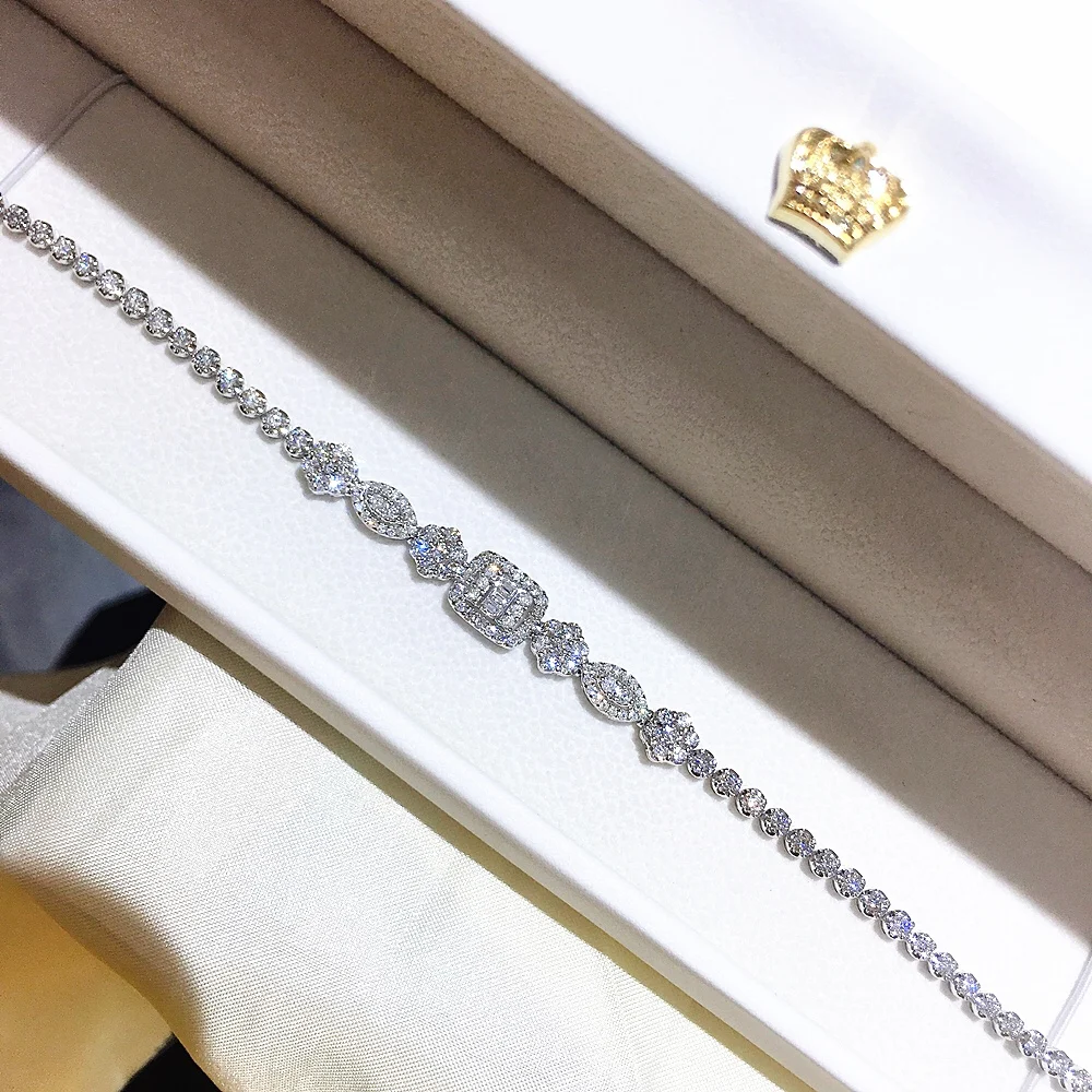 18K Solid Gold 2.50carat VS Natural full Diamond Charm Bracelet Women Exquisite Full Bling Wedding Bridal Party Fashion Bracelet
