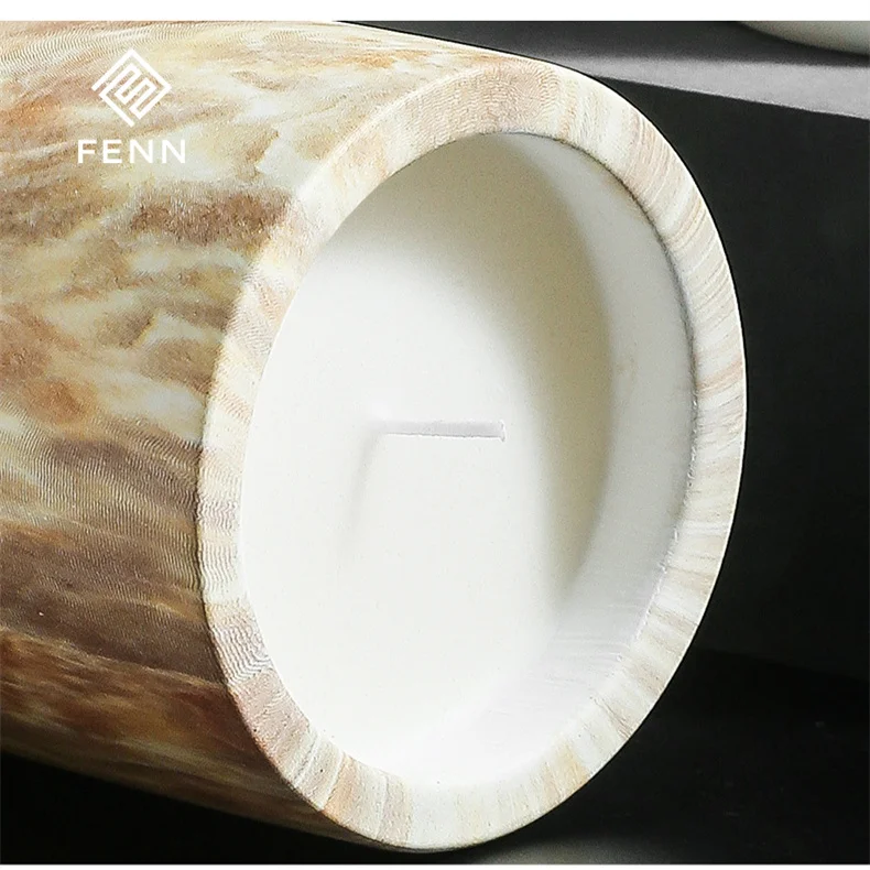 product fenn simple wood grain aromatherapy empty ceramic marble candle jar fragrance round colorful marble candle vessel jar wedding-57