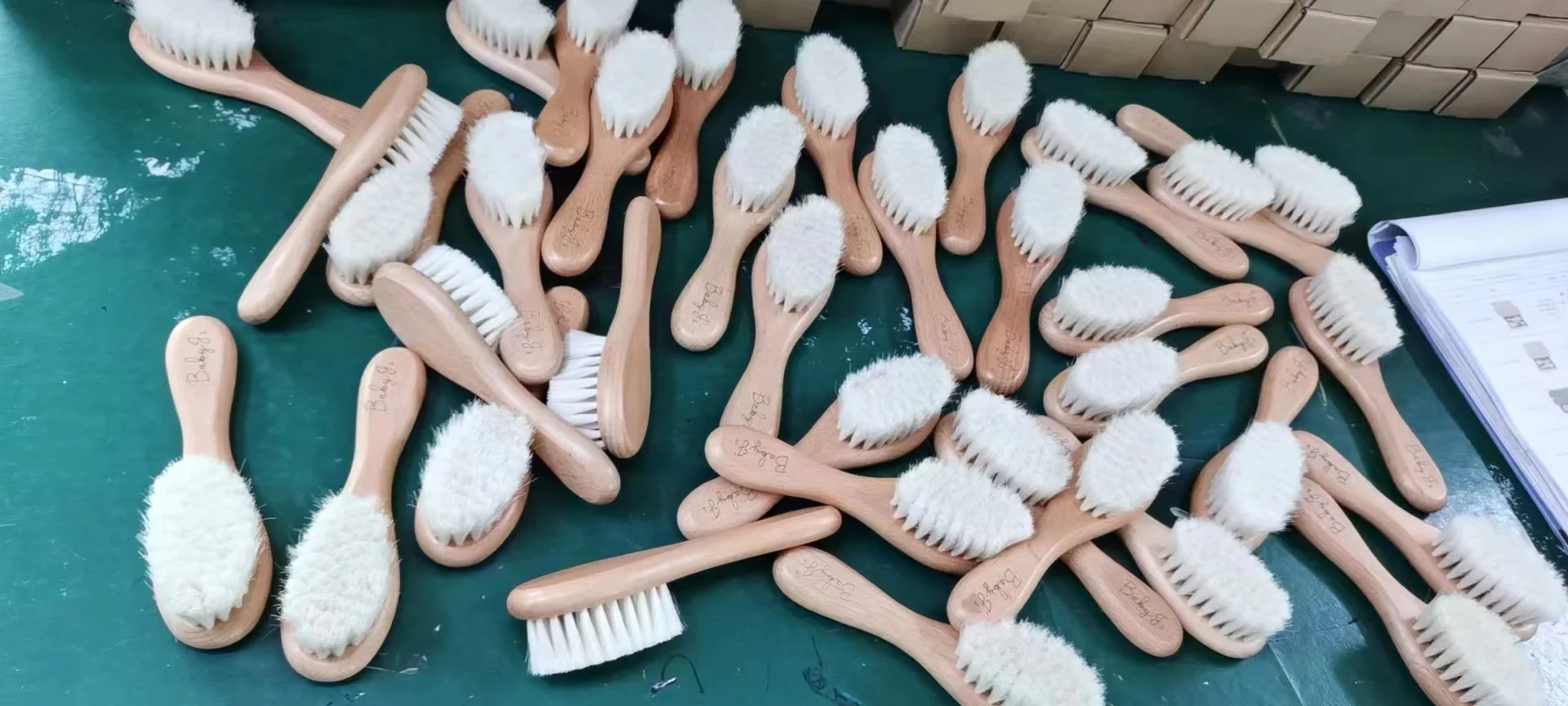 Most Popular Natural Soft Goat Bristles Bamboo Wool Baby Hair Brush Set