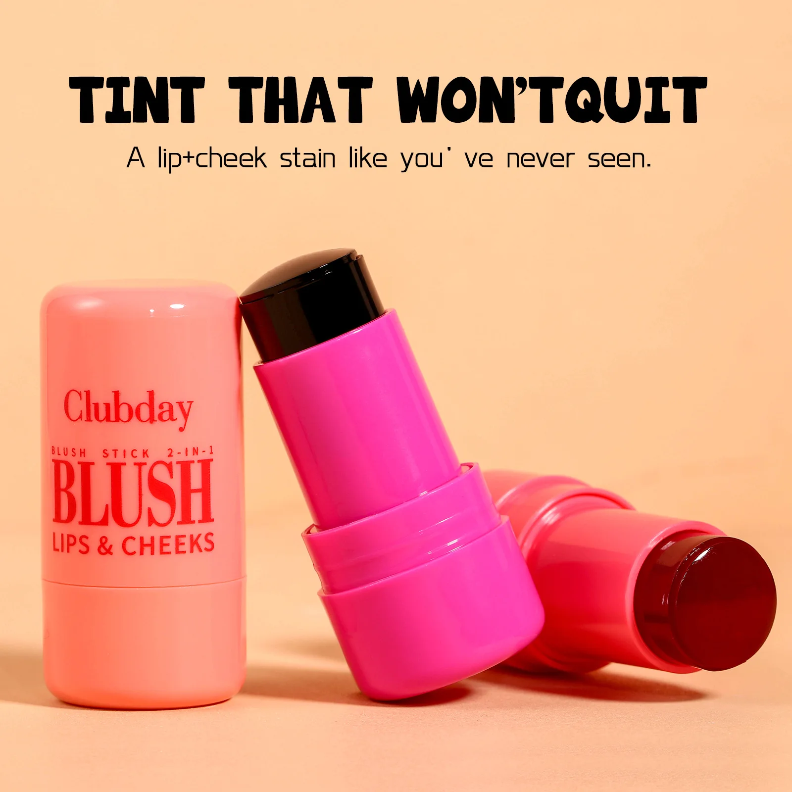 Clubday Vegan Tinted Moisture Stick Jelly Tint Lip Cheek Blush Moisturizer Soft Lightweight Rose Stain Jelly Tint Blush