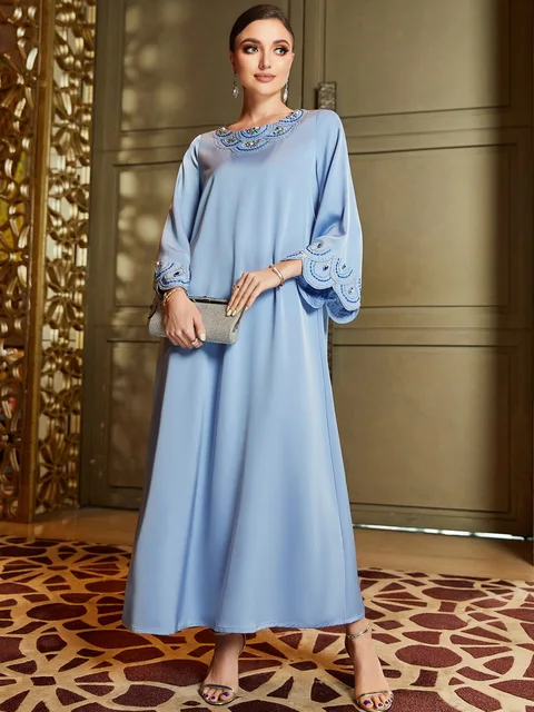 Sky blue fashion elegant office ladies collection formal evening dress Islamic women wedding dresses - Image 6