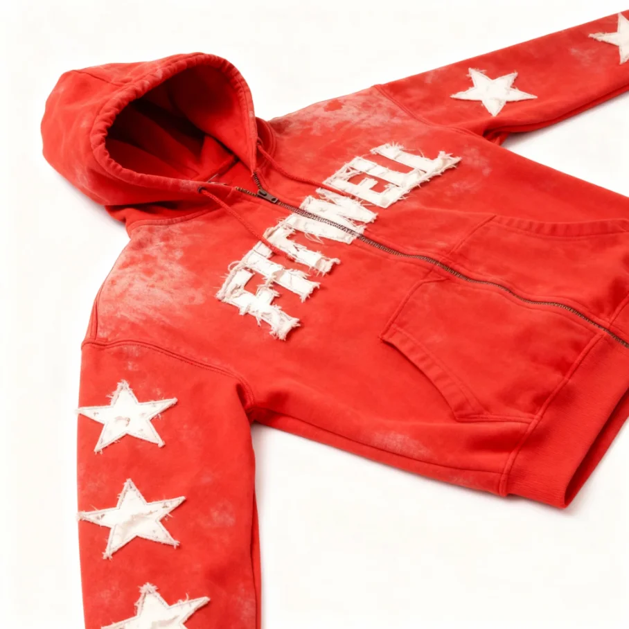 SALATI OEM& OEMStreetwear Mens Oversized Boxy Zip up Custom Logo Applique Embroidery Distressed Hoodie Manufacturer gallery 3