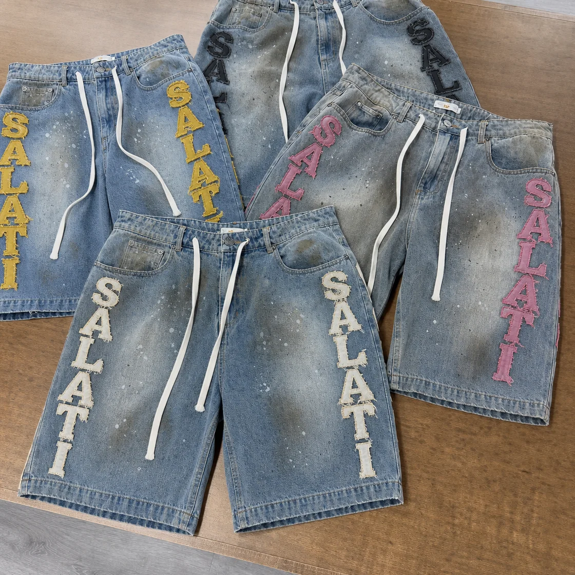 Wholesale Custom Logo Washed Baggy Wide Leg Streetwear Embroidered Letter Print Summer Cotton Casual Wear Men Denim Shorts gallery 3