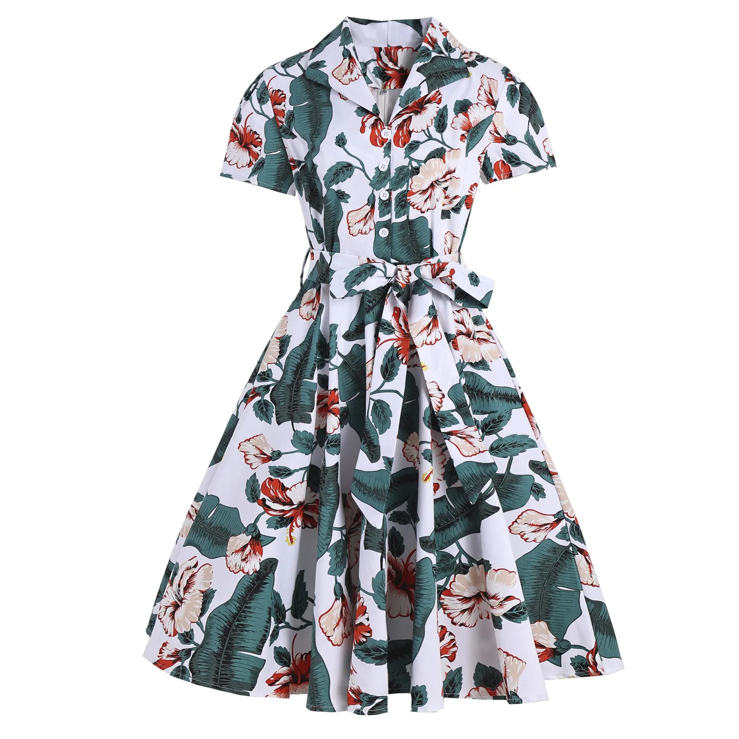 Shop 1950's Retro Women's V Neck Lapel Dresses with Belt