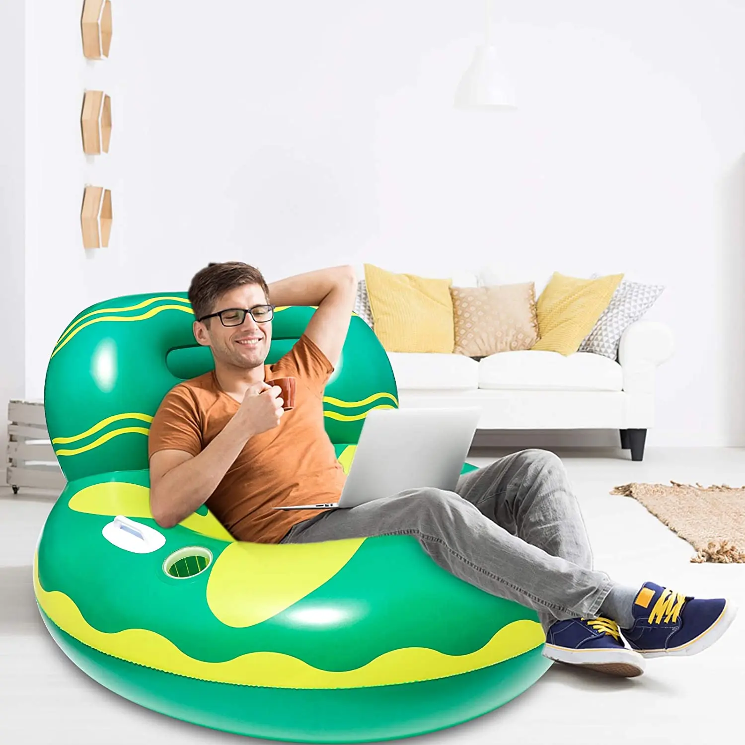 Inflatable Pool Float Chair With Cup Holder and Handles, Portable Water  Hammock Pool Lounger Float Beach Floaty Party Toys