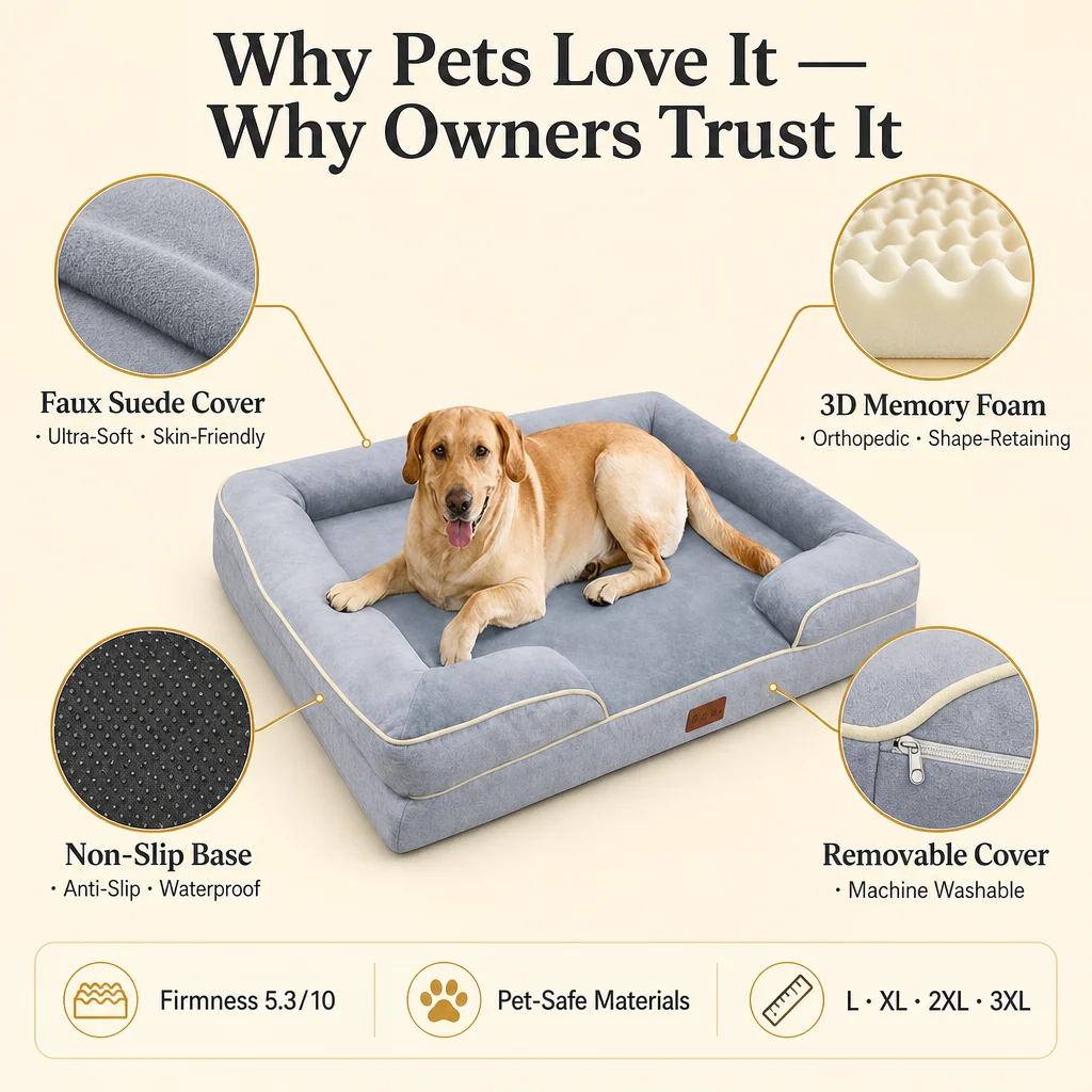 Faux Suede Rectangle Orthopedic Dog Bed — Product details 4