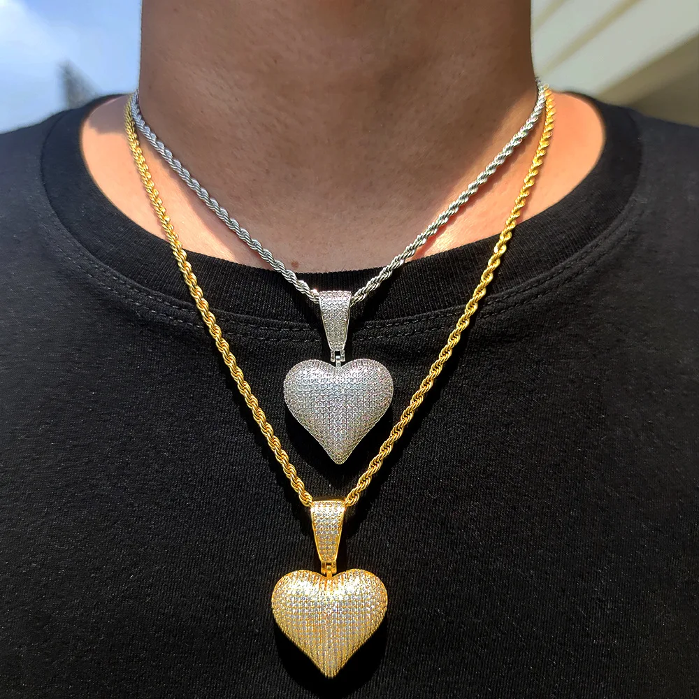 RQ  Micro Paved AAA CZ Stone Lucky Poker Pendants Heart Necklaces Men Hip Hop Bling Ice Out Rapper Jewelry Gold Party Gift