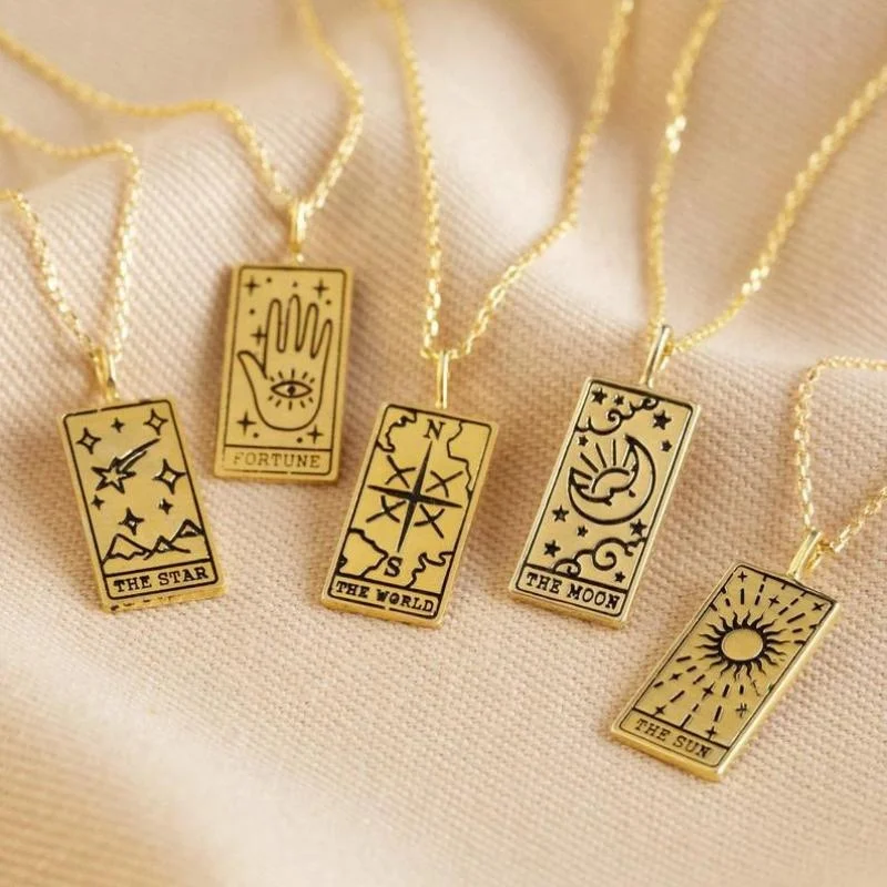 Fashion Tarot Card Gold Square Pendant 