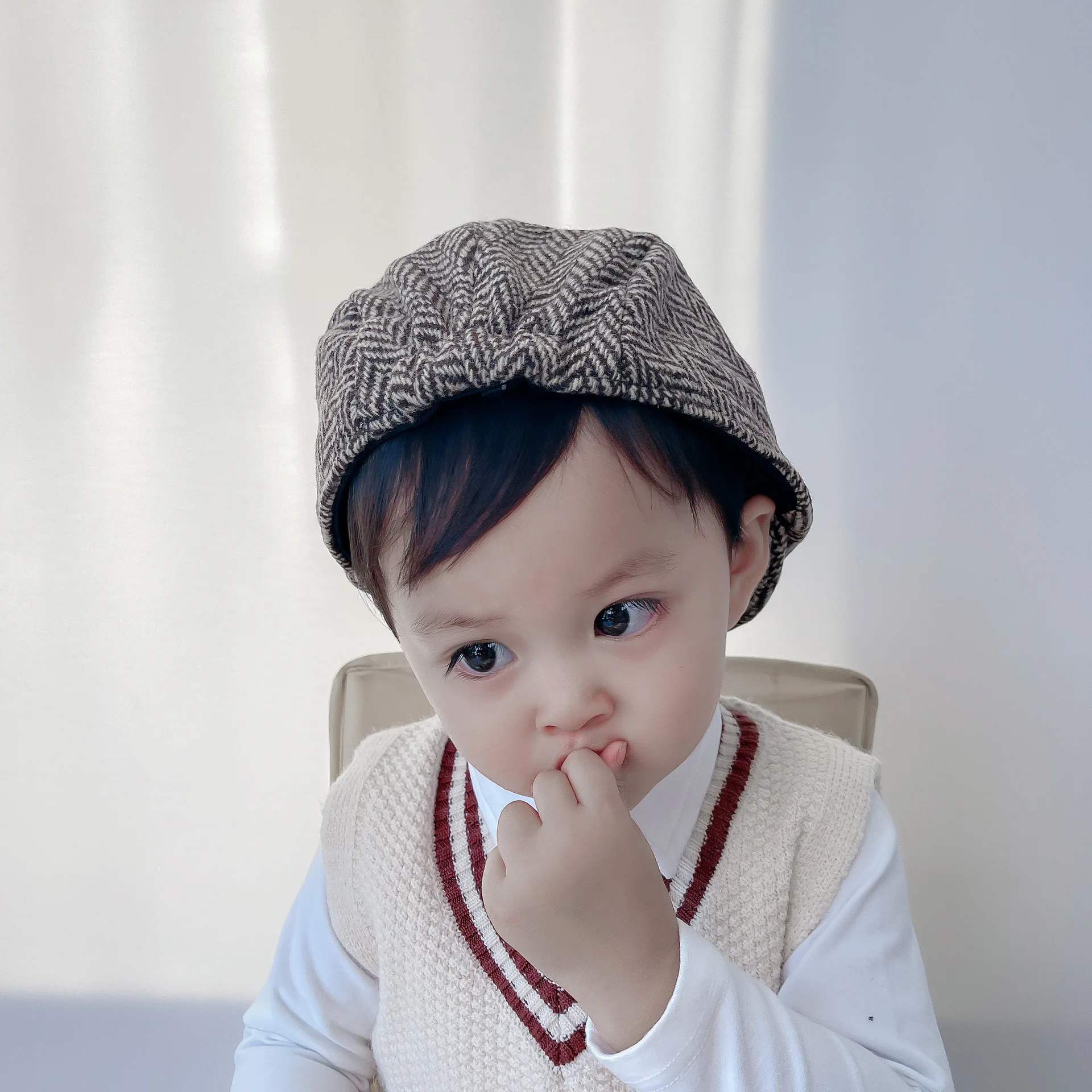 3-7 Years Kids Plaid Beret - Retro Newsboy Cap Vintage Hat