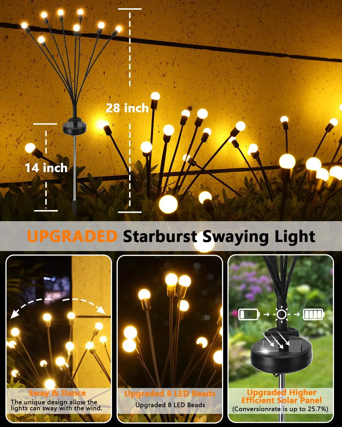 Outdoor Solar Pathway Light Ip65 Waterproof Firework 6/8/10 Heads Led ...