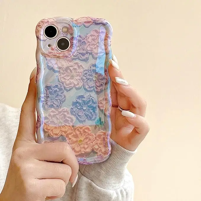 Laudtec Cute Beige Hearts Retro Oil Painting Case for iPhone 16 promx Curly Wave Edge Glitter Shockproof Protective Slim Case details