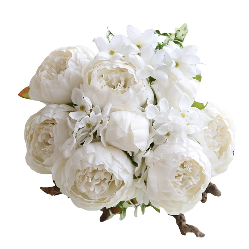 Hot Sell 6 Flowers 2 Buds Silk Fabric Blossom Wedding Decoration