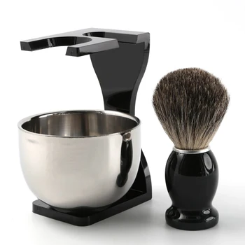 Shaving Brush Badger Hair 26mm Wood Handle Clear Acrylic Stand Stainless Steel Bowl for Men Wet Shave Brushes Set Gift