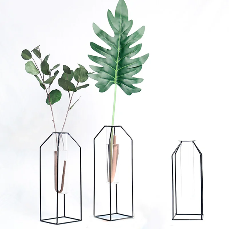 Железная ваза с геометрическим дизайном в скандинавском стиле уникальной стеклянной трубкой для домашнего декора