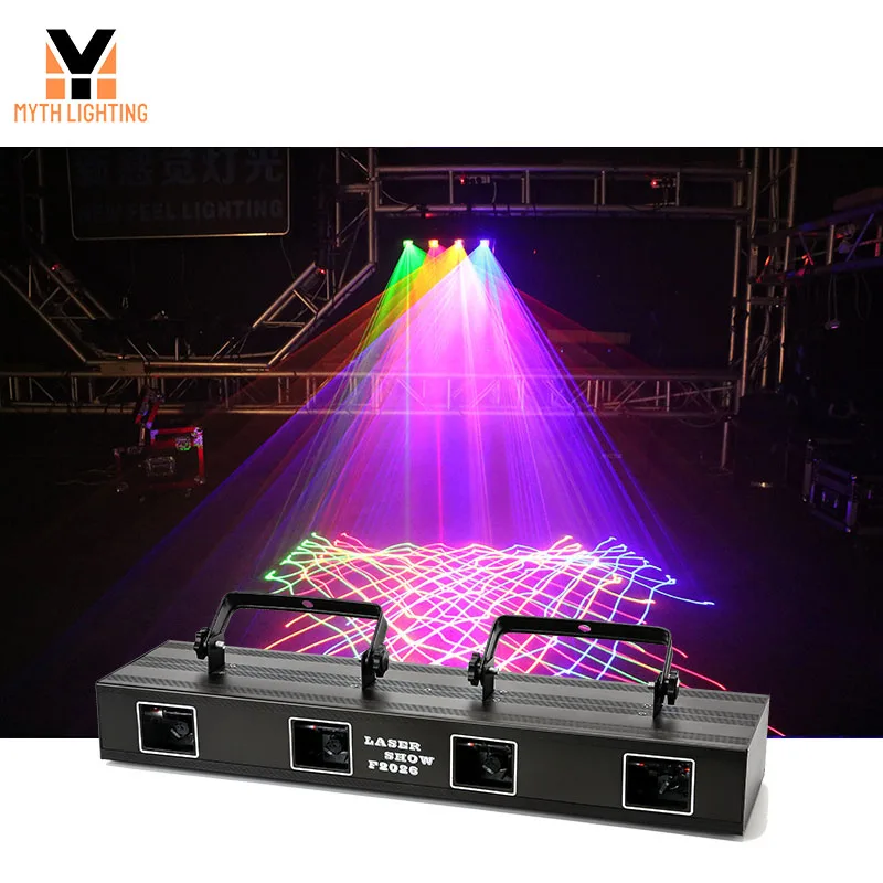 4 Array Beam Effect DMX Sound Activated Rgb Full Color Scanner 4 Head Laser Stage Light for Disco Dj Bar Party