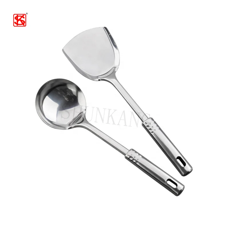 Seamless Design Solid Spoon Dishwasher Safe Slotted Turner Soup Ladle 6 Piece Stainless Steel Cooking Utensil Set Potato Masher Rice Spoon Includes Slotted Spoon Brushed Finish 