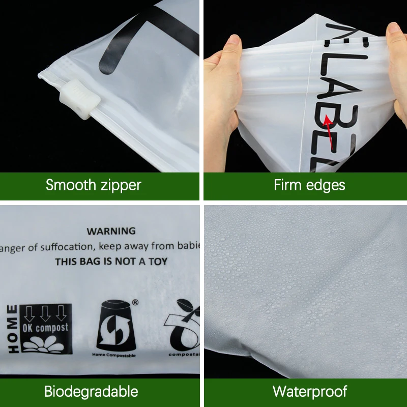 Custom Matte/frosted Biodegradable Cornstarch Zipper Bag Pla Zip Lock Clothing Bags with Logo