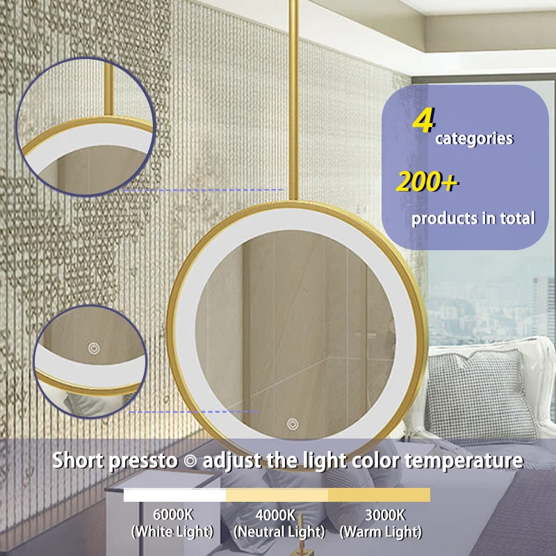product european luxury bathroom led mirror suspender round  hotel ceiling hanging mirror with light-1