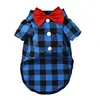 Blue and black plaid bow-tie shirt